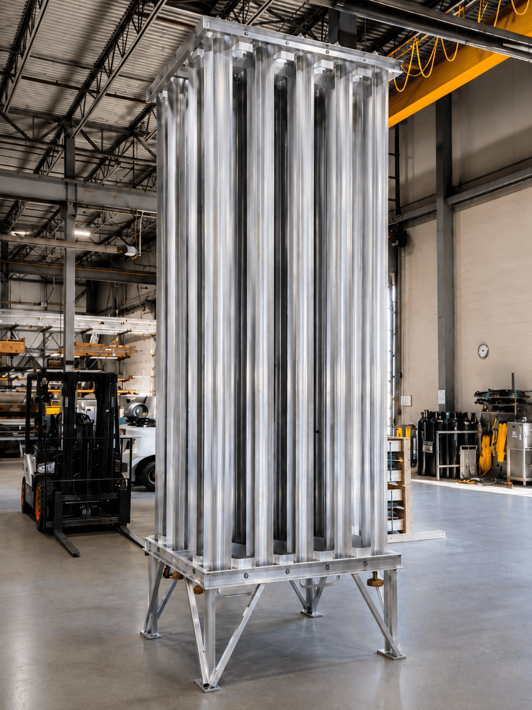 FWM AV 10K finned-aluminum ambient air vaporizer on the production floor in Hudson, NH