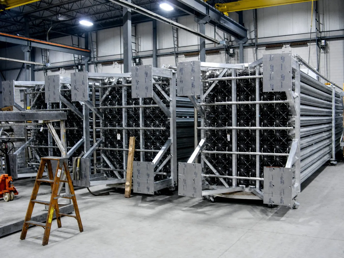 Finished FWM assemblies built to customer specification, staged on the shop floor ready for private-label fulfillment