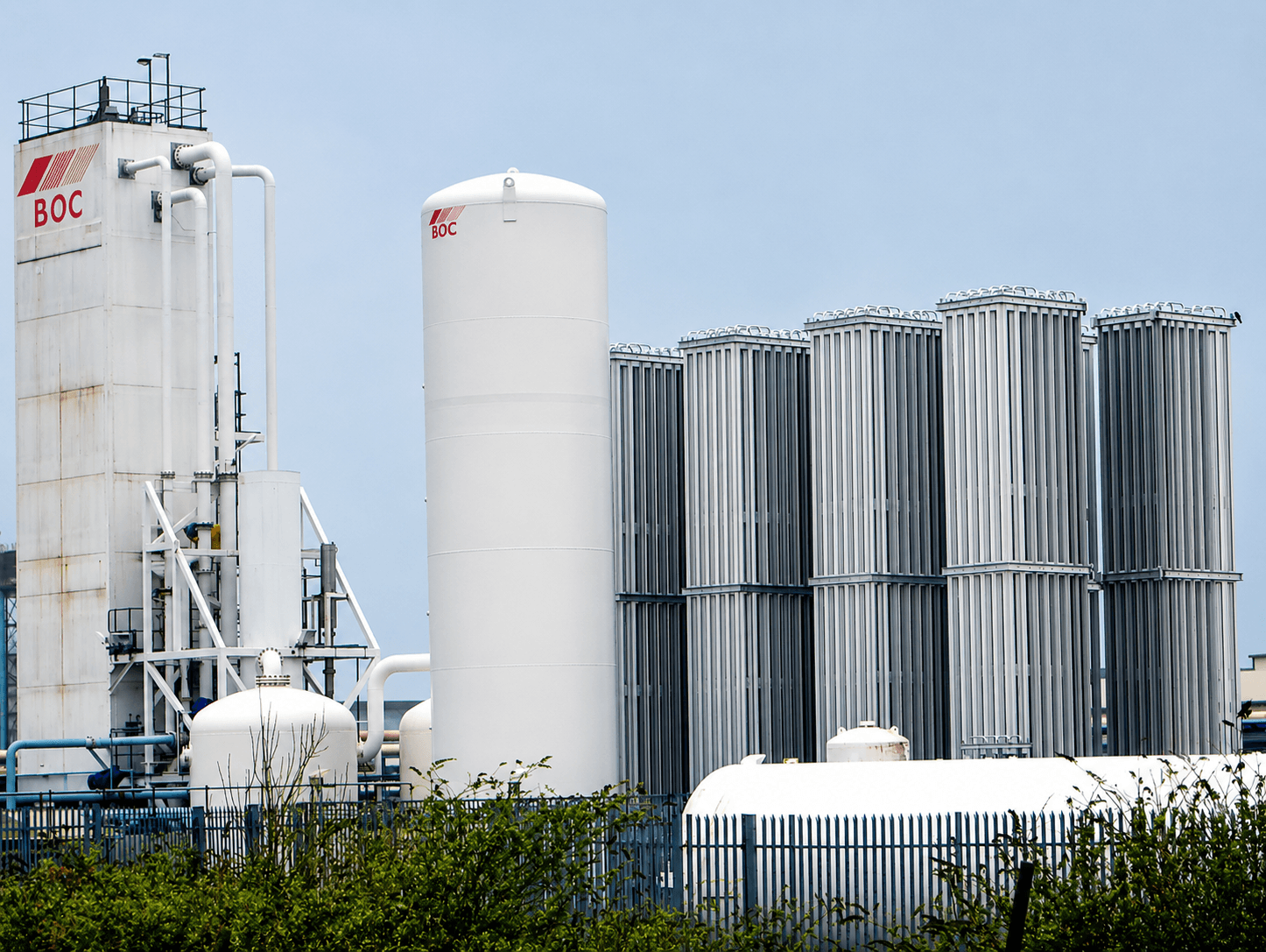 A bank of finished FWM finned-aluminum vaporizers for industrial gas service